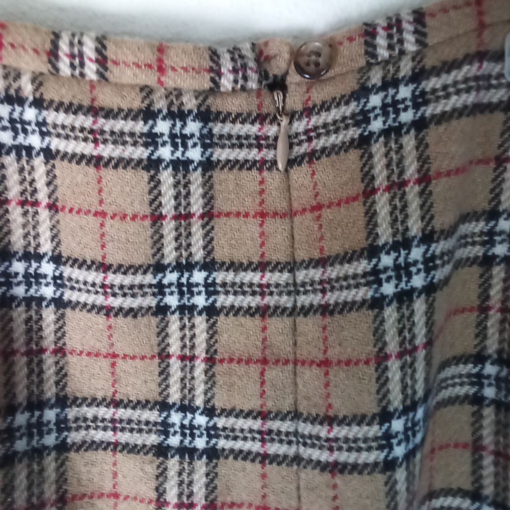 Vintage Burberry Style Classic Tan Plaid Maxi Skirt Size 12 Wool Blend - Picture 5 of 7